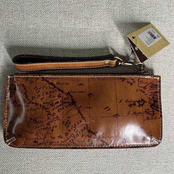 Patricia Nash NWT St Croce Map Print Leather Wristlet Wallet Bag Riot Rust 9.5” - Picture 4 of 8